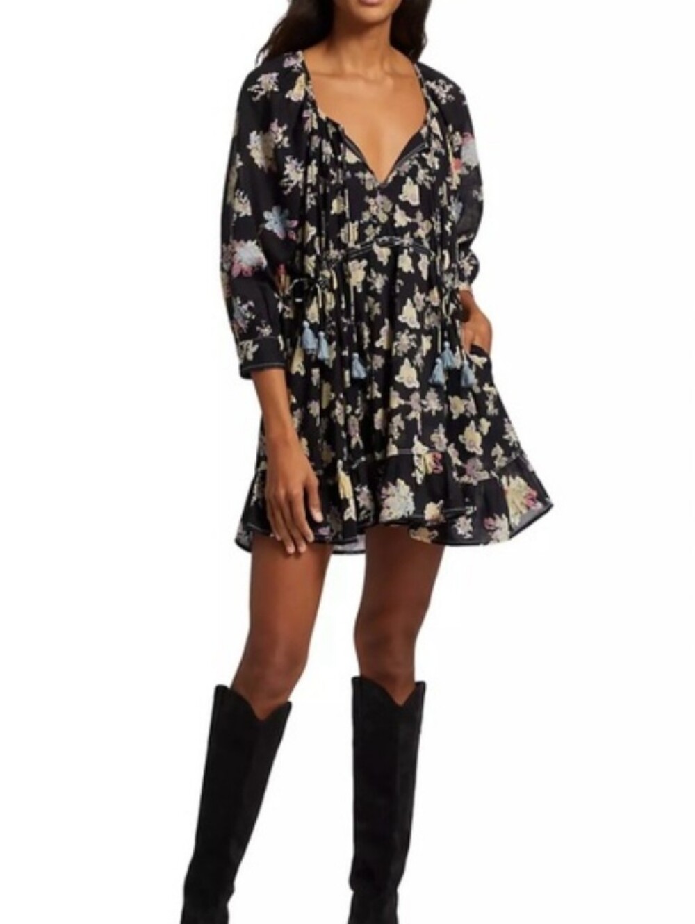 NWT Free People Camella Floral Print Mini Dress In Black Combo